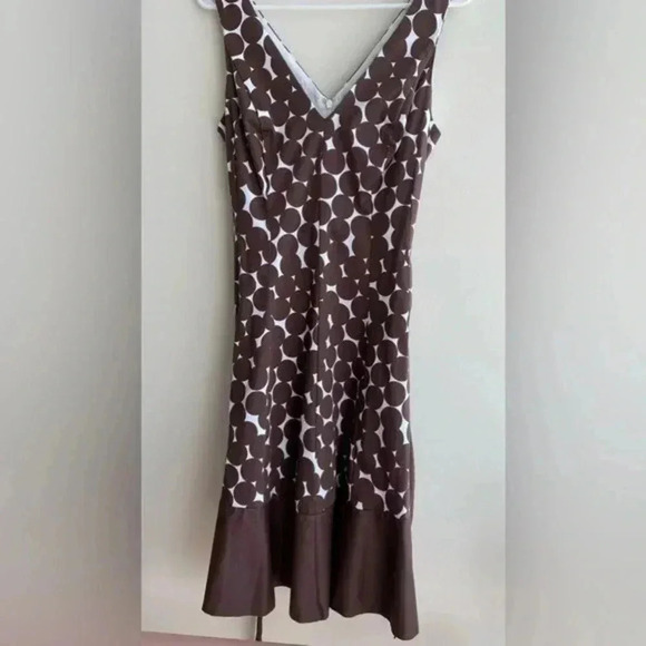 Nine West Brown and White Polka Dot Fit & Flare Dress, Belted Dress, Size 12 - Picture 10 of 16